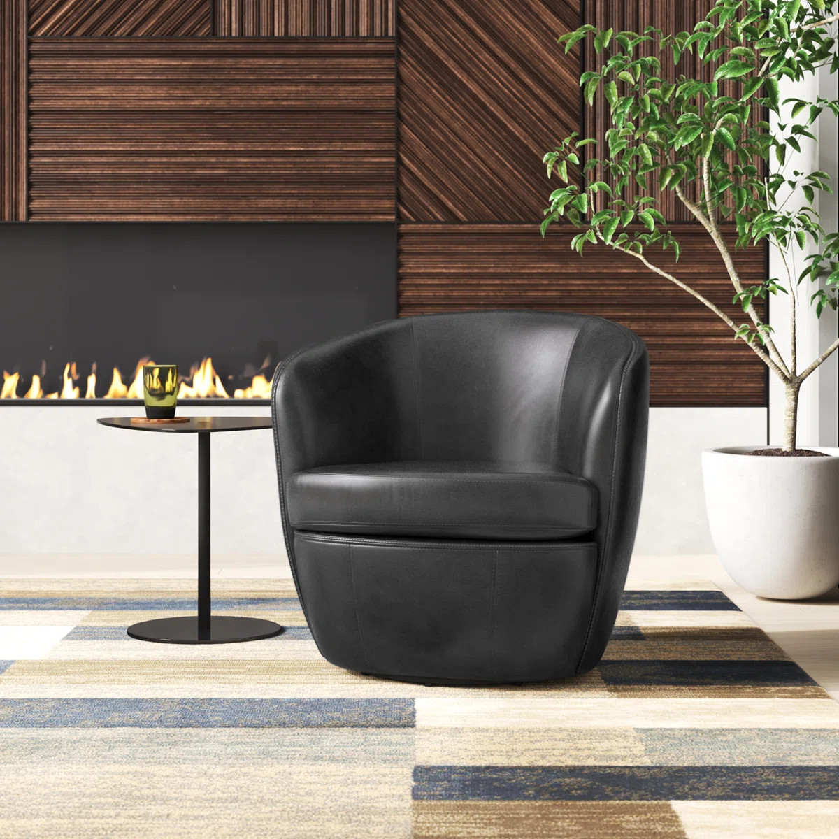 Azurdee Top Grain 100% Genuine Italian Leather Swivel Barrel Chair | Wayfair North America