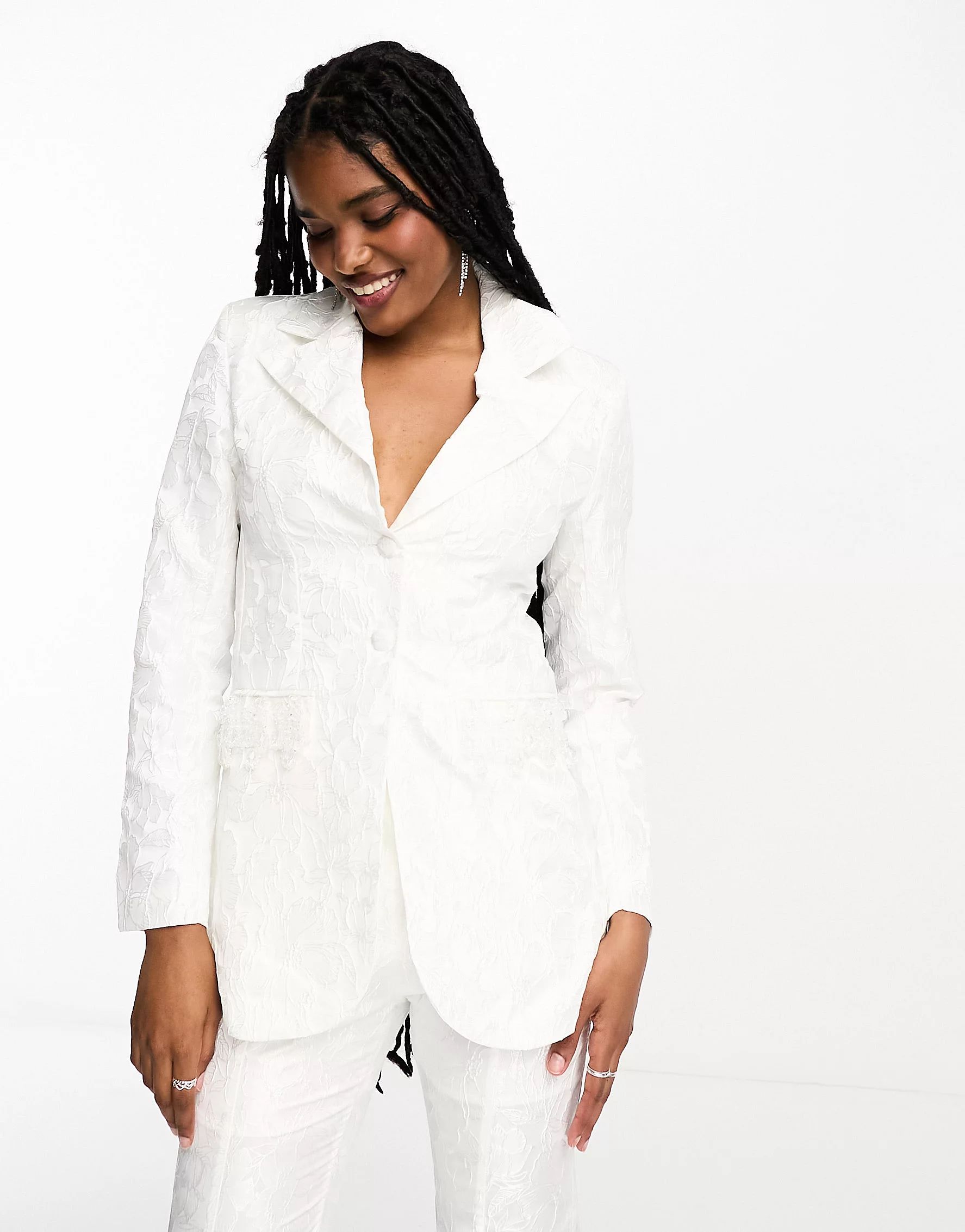 Dream Sister Jane Bridal tailored fit floral jacquard suit co-ord in ivory | ASOS (Global)