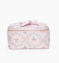 The Bow Top Quilted Cosmetic Bag - Pink Trellis | Hill House Home US