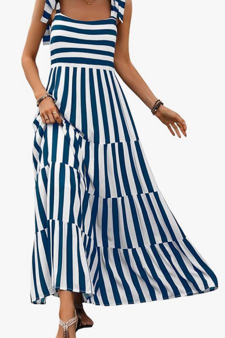 Striped sundress with tie straps perfect for summer. Runs tts. Under $50!  Linking cute accessories to complete the look! 

#LTKSeasonal #LTKFindsUnder50 #LTKStyleTip