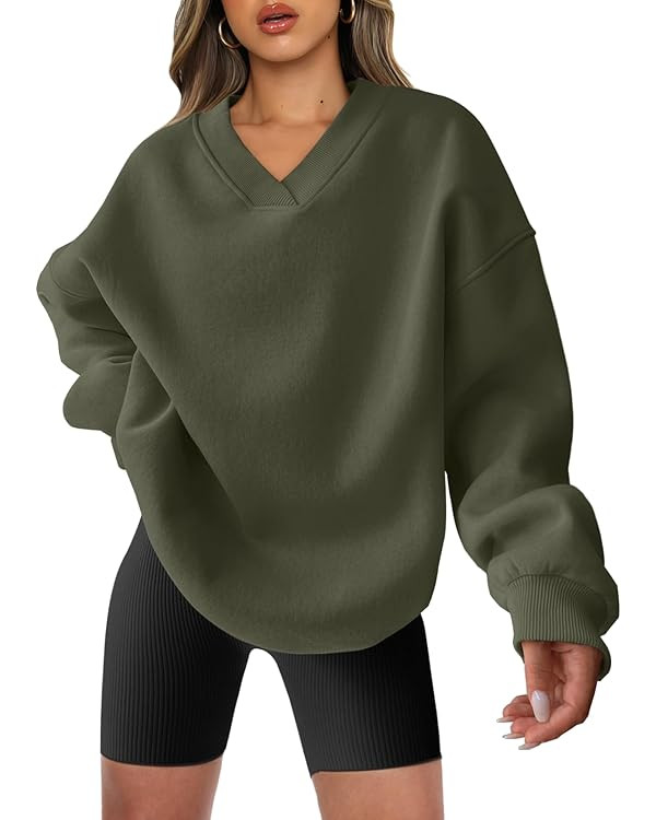 ANRABESS Womens Oversized V Neck Sweatshirt Fleece Long Sleeve Hoodies Pullover Comfy Top Outfits... | Amazon (US)