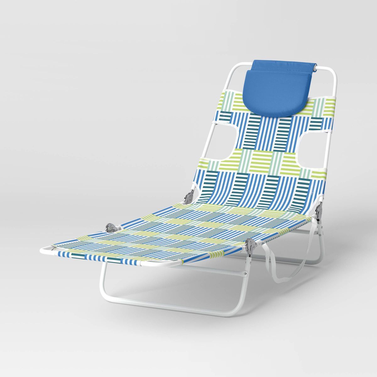 Recycled Fabric Outdoor Portable Beach Lounger Broken Stripe Blue - Sun Squad™ | Target