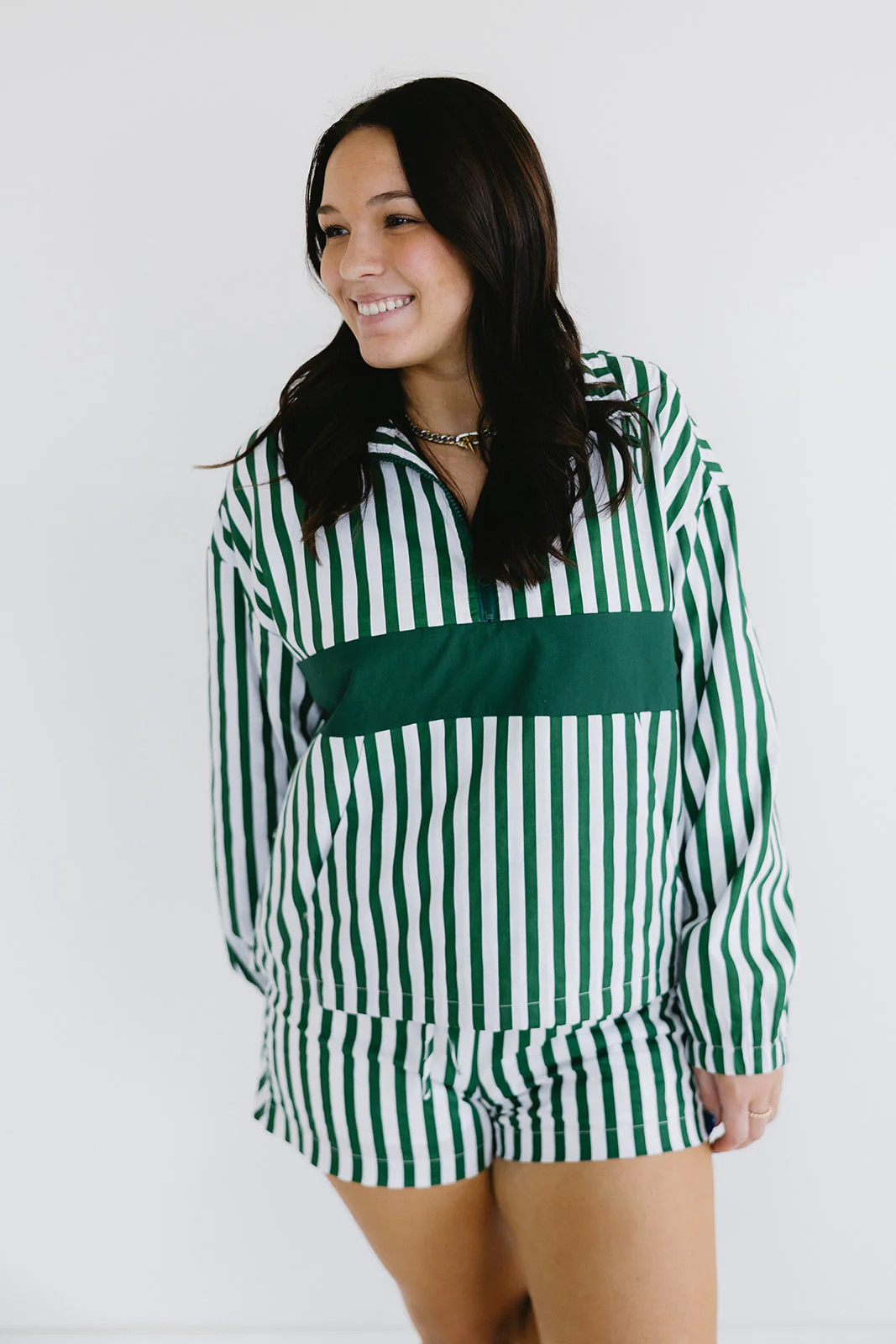 Adalee Stripe Shorts - Green/Ivory | Triple Threads