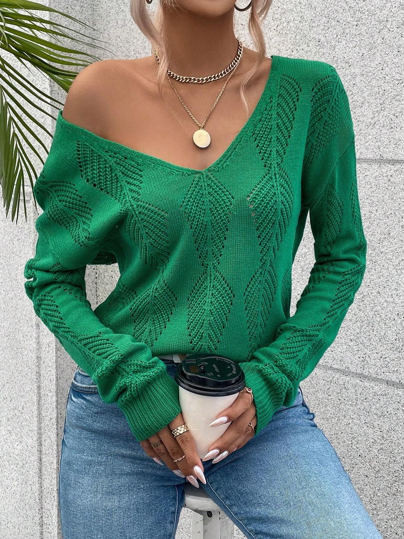 SHEIN Unity Button Back Pointelle Knit Sweater | SHEIN