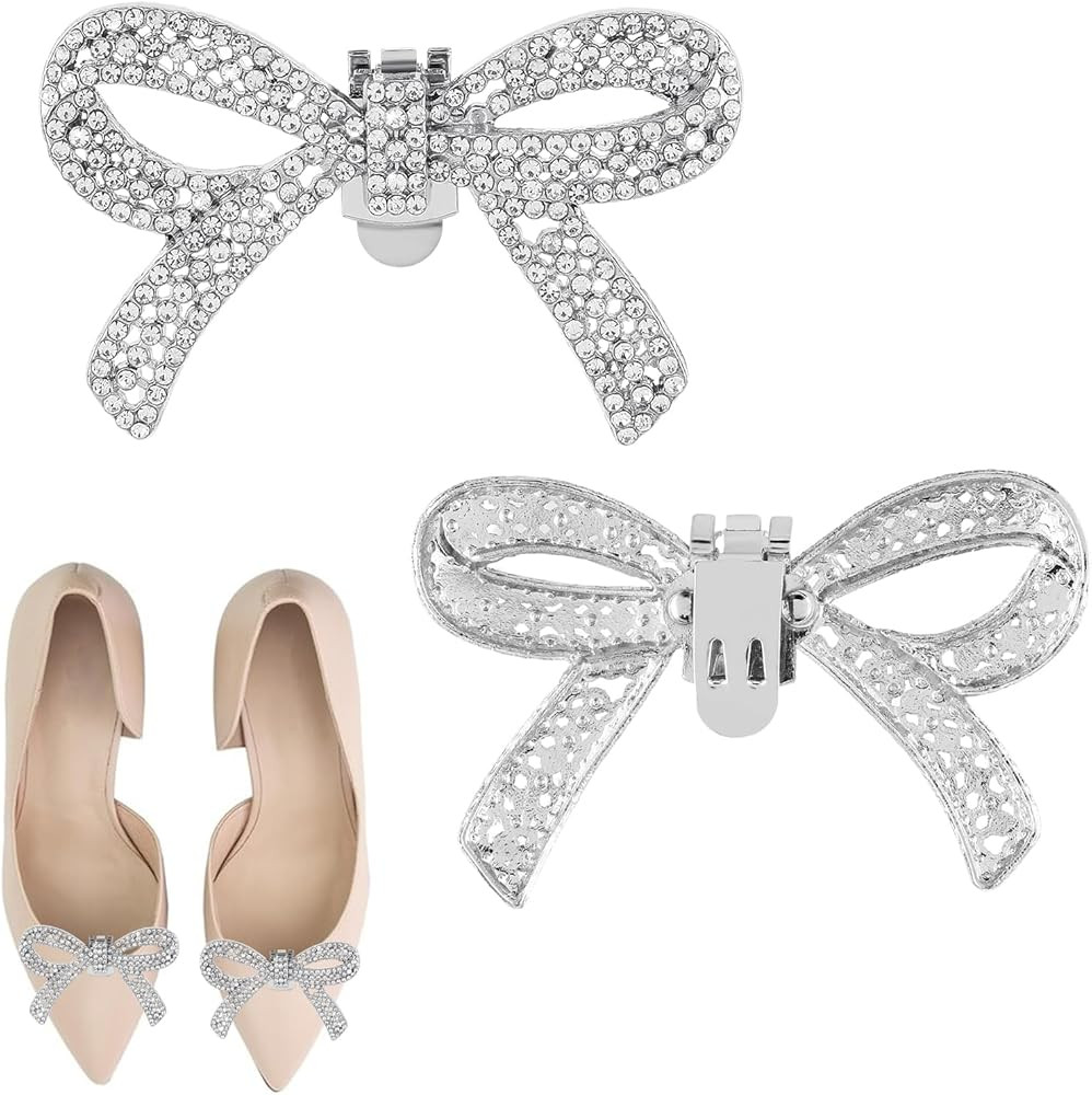 Ptwola 1 Pair Women Removable Rhinestone Shoe Clips, Elegant Crystal Bow Detachable Shoe Buckles ... | Amazon (UK)