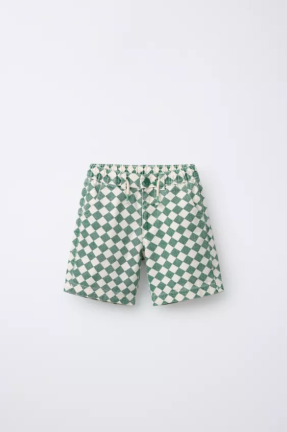 TWILL CHECKERBOARD SHORTS | Zara US