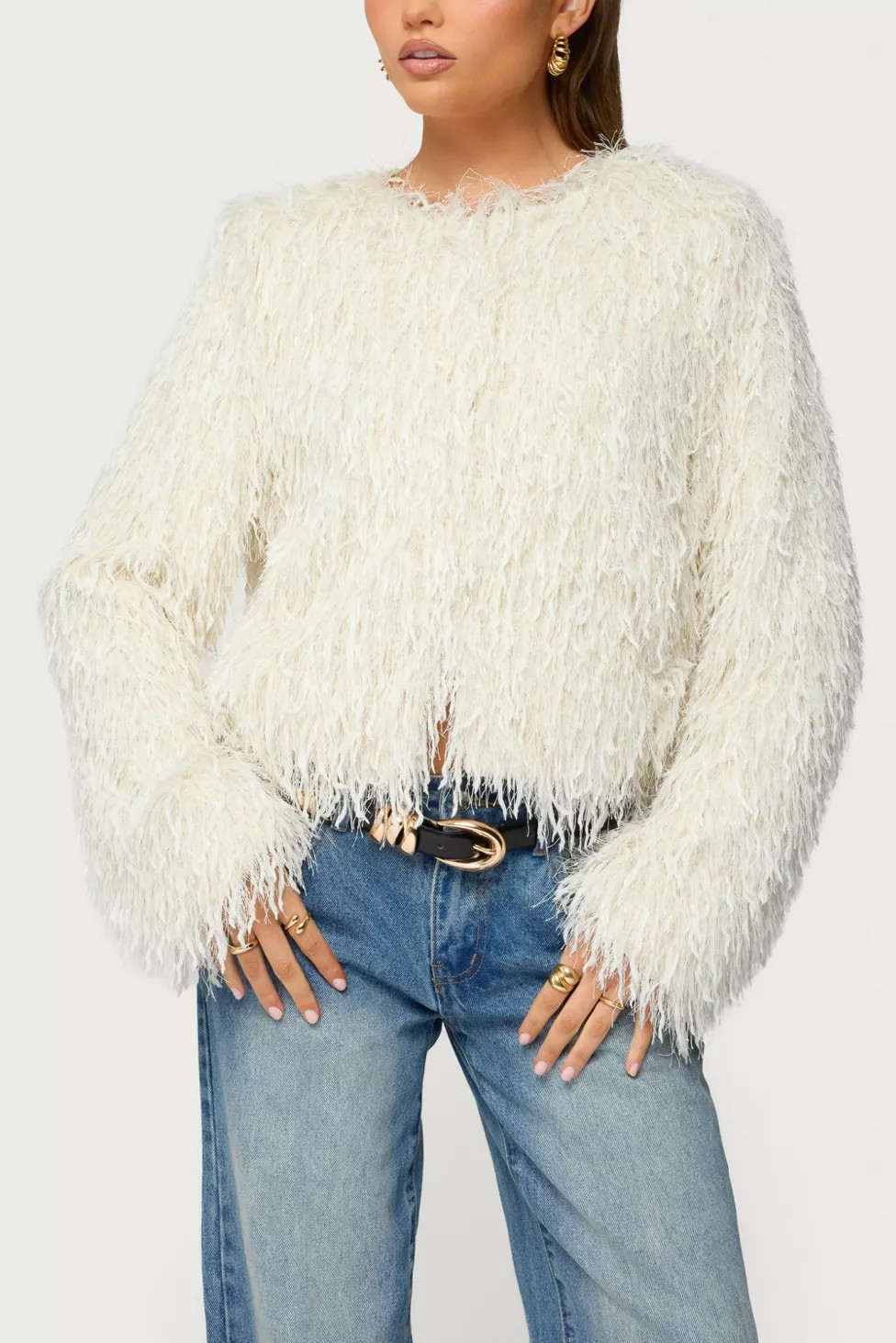 Edikted Aleandra Fringed Faux Feather Jacket | Urban Outfitters (US and RoW)