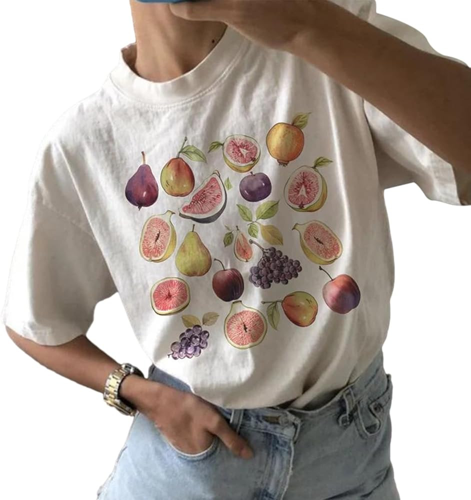 Women Y2k Short Sleeve Baby Tees Cute Graphic Print Crew Neck Crop Top Vintage Aesthetic Teen Gir... | Amazon (US)