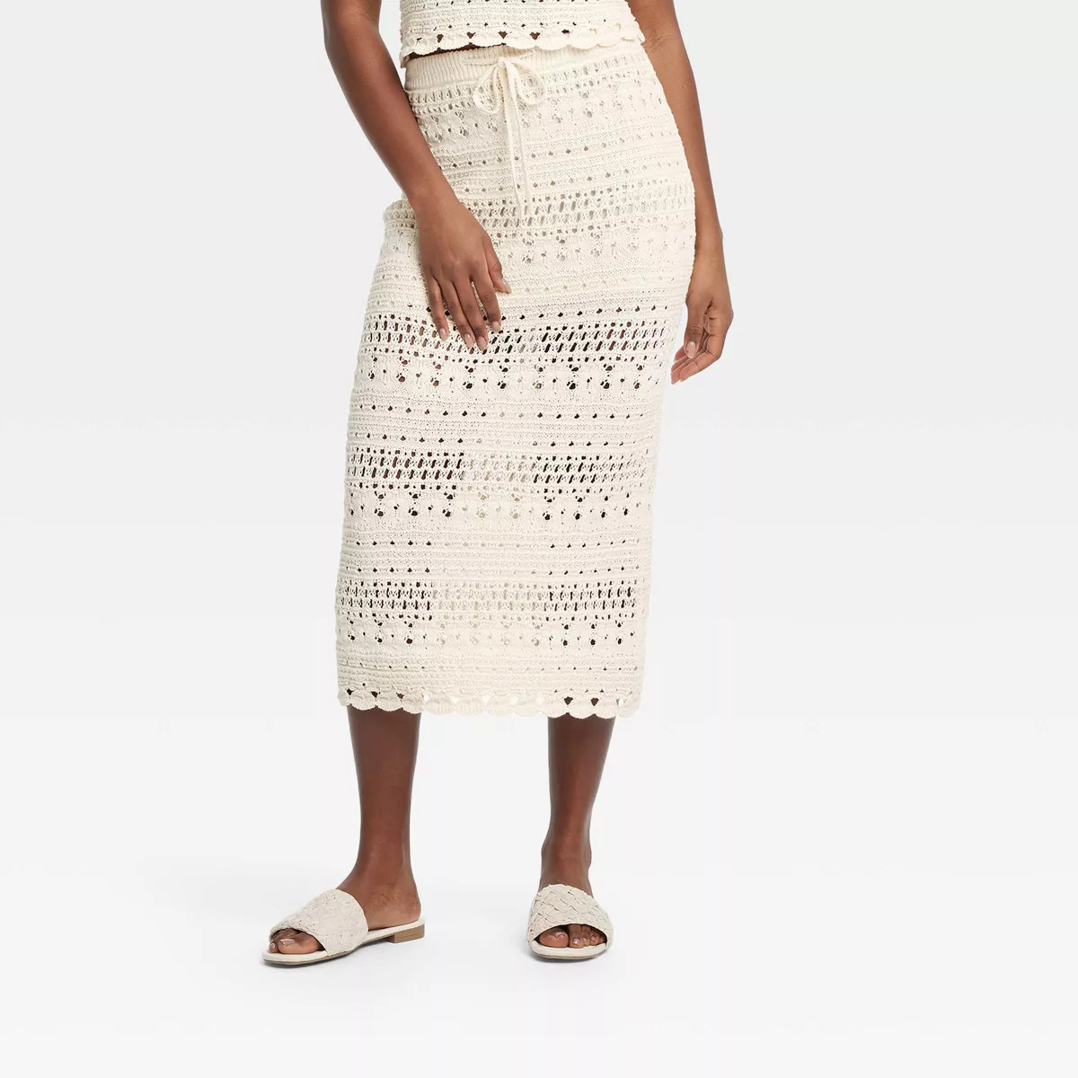 Women's Openwork Midi Sweater Skirt - Universal Thread™ Cream | Target