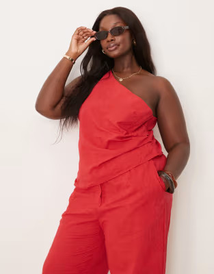 ASOS DESIGN Curve tailored flower textured off the shoulder top co-ord in red | ASOS (Global)