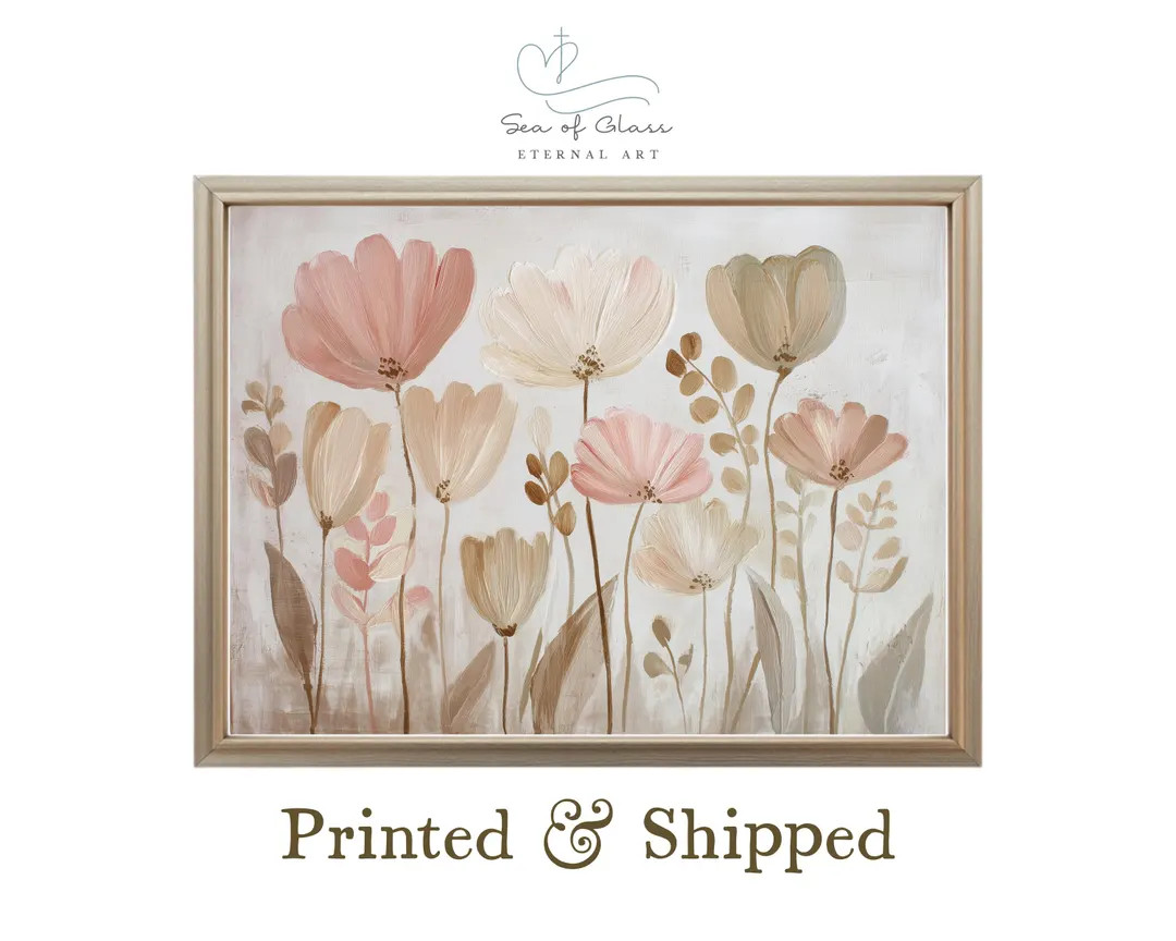 Cottagecore Flowers Nursery Wall Art: Blush Neutral Floral Print, Soft Pastel Botanical Baby Girl... | Etsy (US)