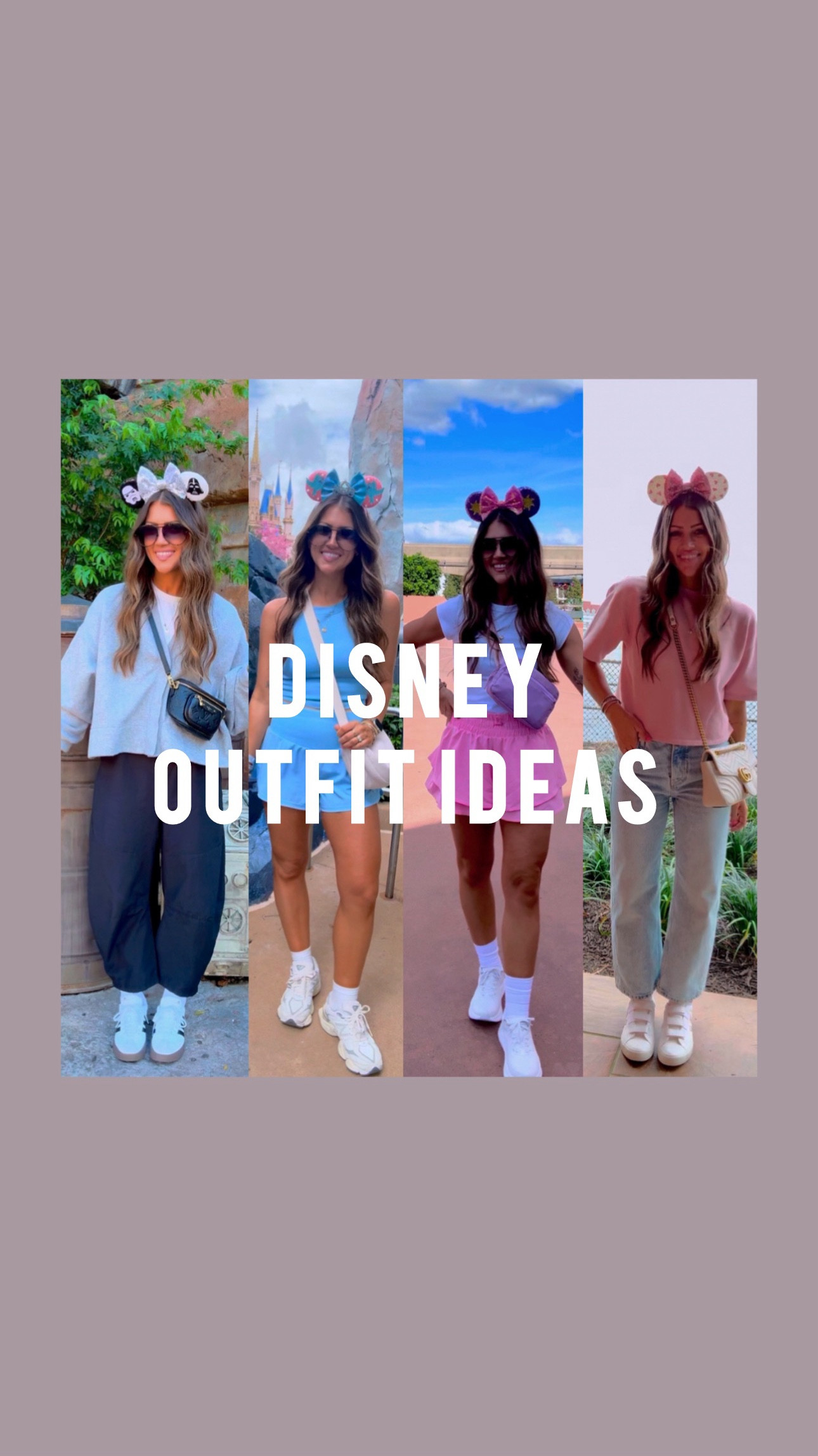 My Disney outfits this weekend ✨
Breakdown details of each below..  
Outfit 1: Size XS target short-sleeve sweatshirt (such a cute spring transition item!) // size 24 jeans — size down! I’m usually a 2/26 in jeans. I’m 5’3.5” for reference.. went down to the 24 in these. SO OBSESSED with these! One million percent worth the splurge. // sneakers: TTS. Love these! 
Outfit 2: S pink shorts (if in between, go down).. I bought these Target shorts in more than one color, they’re so good! // XS white tee (such a great staple!!) // looove these comfy hokas - TTS sneaker size. 
Outfit 3: size small in both. My go-to, and most worn sneakers. TTS for me. 
Outfit 4: XS barrel pants (some of my forever faves!) // S Amazon tee // size S cardigan but should’ve done XS.. go down. // size down half size in sneakers! 

#disneyoutfits #disneyoutfitideas #disneyfit #disneymom #disneymoms #springbreakstyle #springbreakflorida #springbreakdisney #momootd #momoutfit 