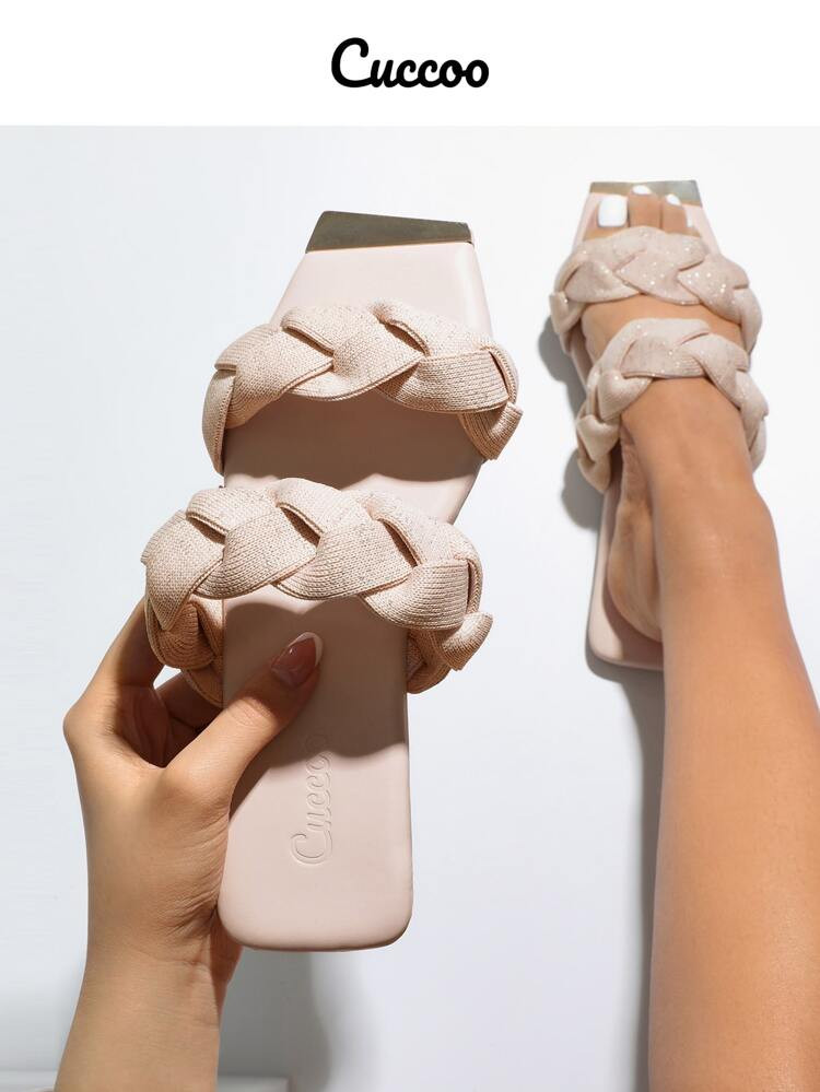 Cuccoo Metal Decor Braided Detail Slide Sandals | SHEIN