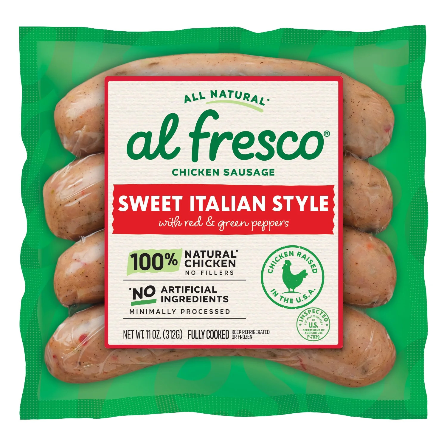 Al Fresco Sweet Italian Style Chicken Dinner Sausage 11 oz, 4 Count | Walmart (US)