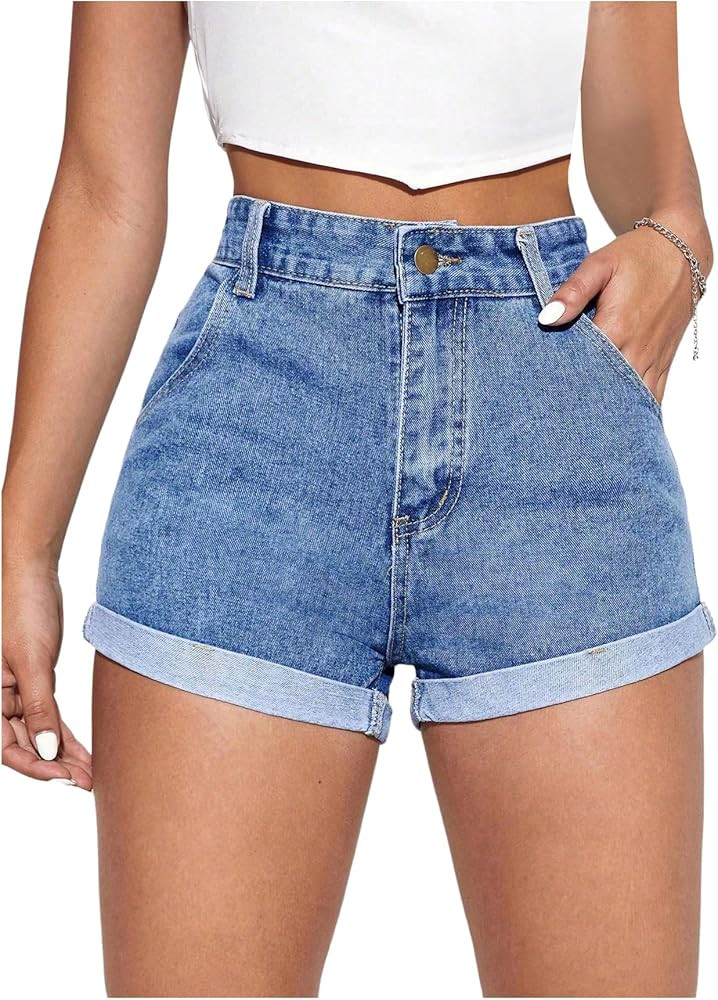 SOLY HUX Women's High Waisted Straight Leg Jean Shorts Casual Summer Denim Short Pants | Amazon (US)