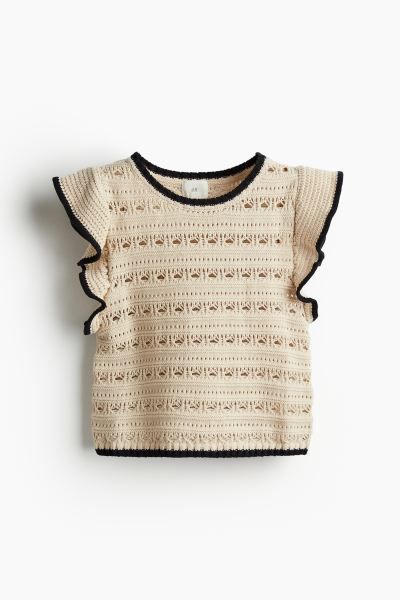 Pointelle-knit Top - Light beige/black - Ladies | H&M US | H&M (US + CA)