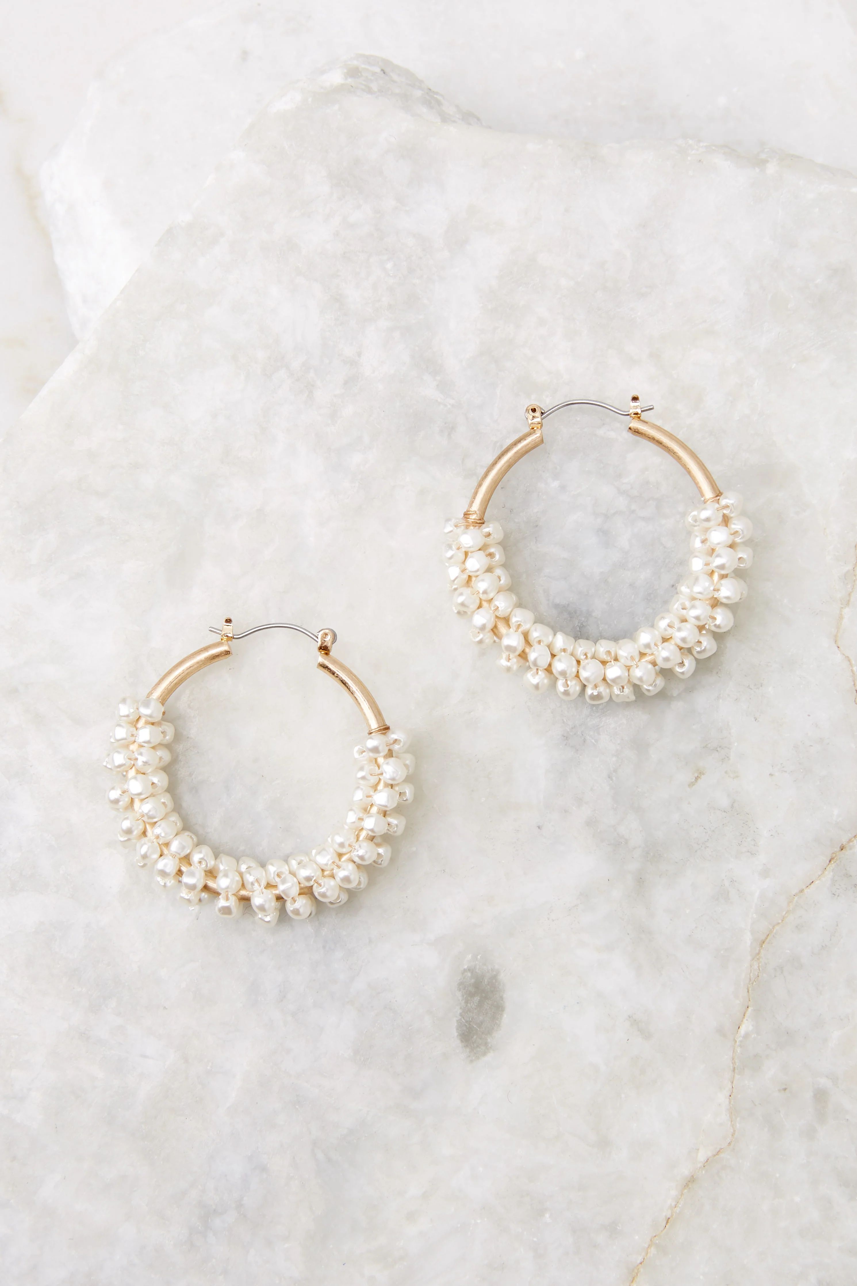 Exceptional By Design Gold Pearl Hoop Earrings | Red Dress 