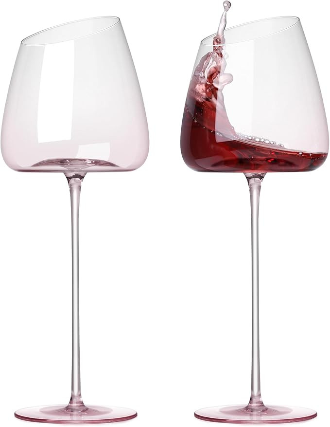 NUTRIUPS Pink Red Wine Glasses Set of 2, Modern Hand-Blown Red/White Wine glasses, Premium Long S... | Amazon (US)