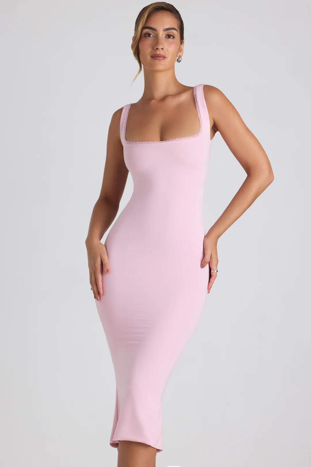 Modal Lace-Trim Midaxi Dress in Soft Pink | Oh Polly