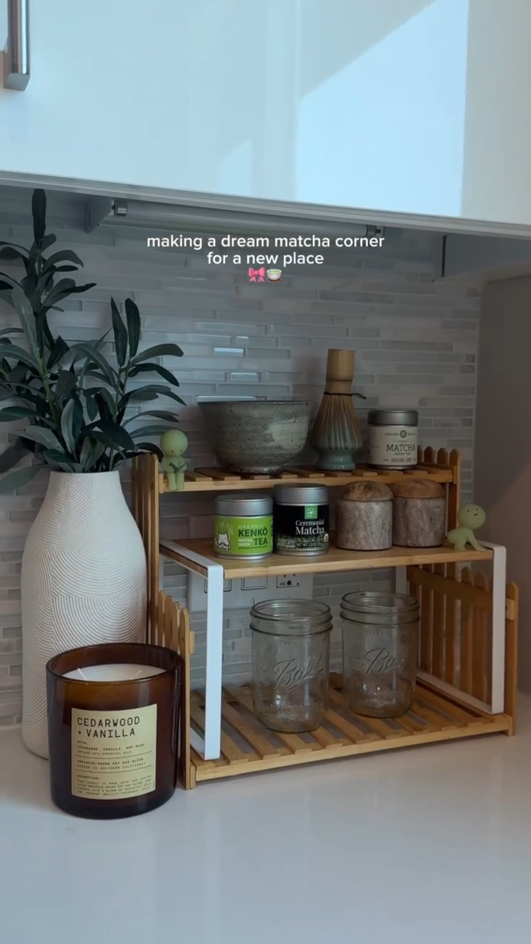 Geeking over my new place and matcha station ahhh🎀🍵
#matcha #apartmentinspo #apartmentdecor
. 
Links on Amazon!!