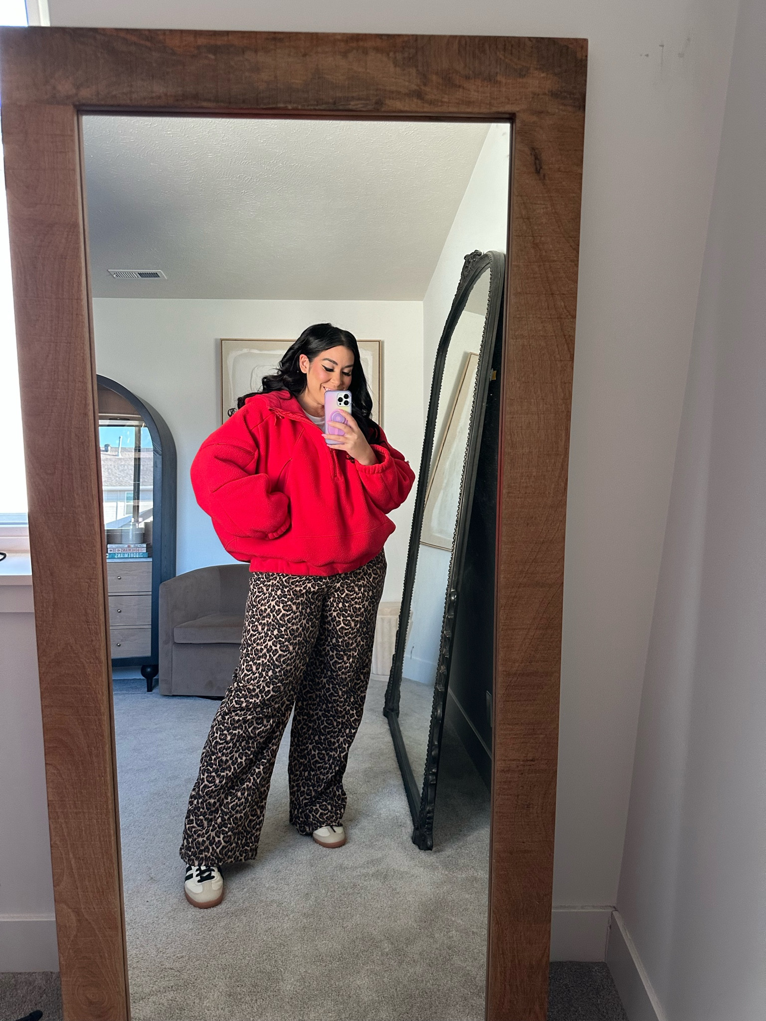 Size large sweatshirt 
Size large leopard pants 

#LTKFindsUnder100 #LTKMidsize