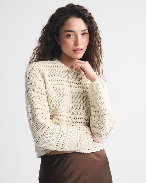 Textural Open-Stitch Crew Sweater | Abercrombie & Fitch (US)