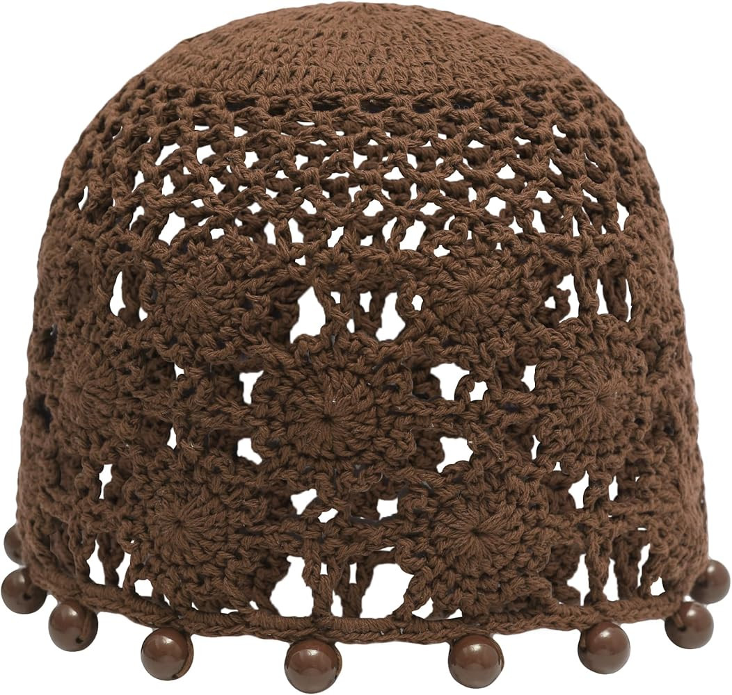 ZLYC Women Cotton Crochet Skull Cap Handmade Knit Cutout Floral Beanie Hat | Amazon (US)