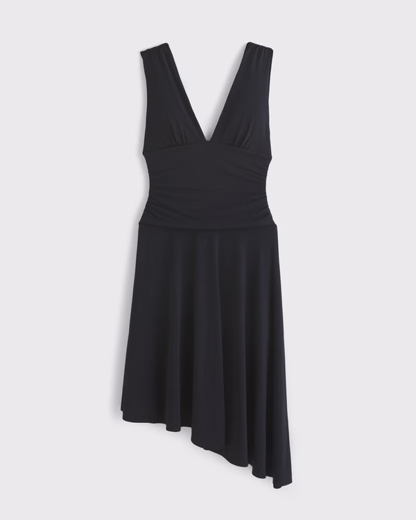 Plunge Ruched Knit Midi Dress | Abercrombie & Fitch (US)