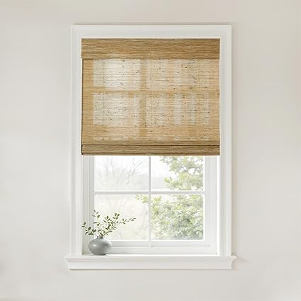 TWOPAGES Custom Cordless Natural Woven Roman Shades, No Drill or Motorized Blinds with Remote for... | Amazon (US)