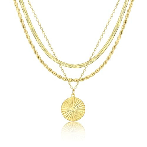 AGWOLF Gold/Silver Layered Necklaces for Women,Dainty 14k Gold Plated Stackable Choker Necklaces for Women,Trendy Layering Coin Chain Pendant Jewelry Set Gifts | Amazon (US)
