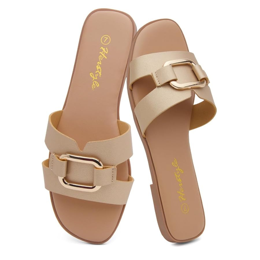 Herstyle Women’s Flat Sandals 2025 – Square Open Toe Fashion Casual Slides with Metal Chain, ... | Amazon (US)