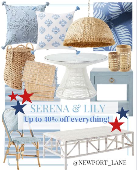 Coastal home decor, coastal decor, coastal furniture, pendant light, white coffee table, blue dining chair, throw pillow, pillow cover, wallpaper, blue rug, placemats, white dining table, round dining table, Serena and Lily, 4th of July sale

#LTKunder100 #LTKhome #LTKsalealert