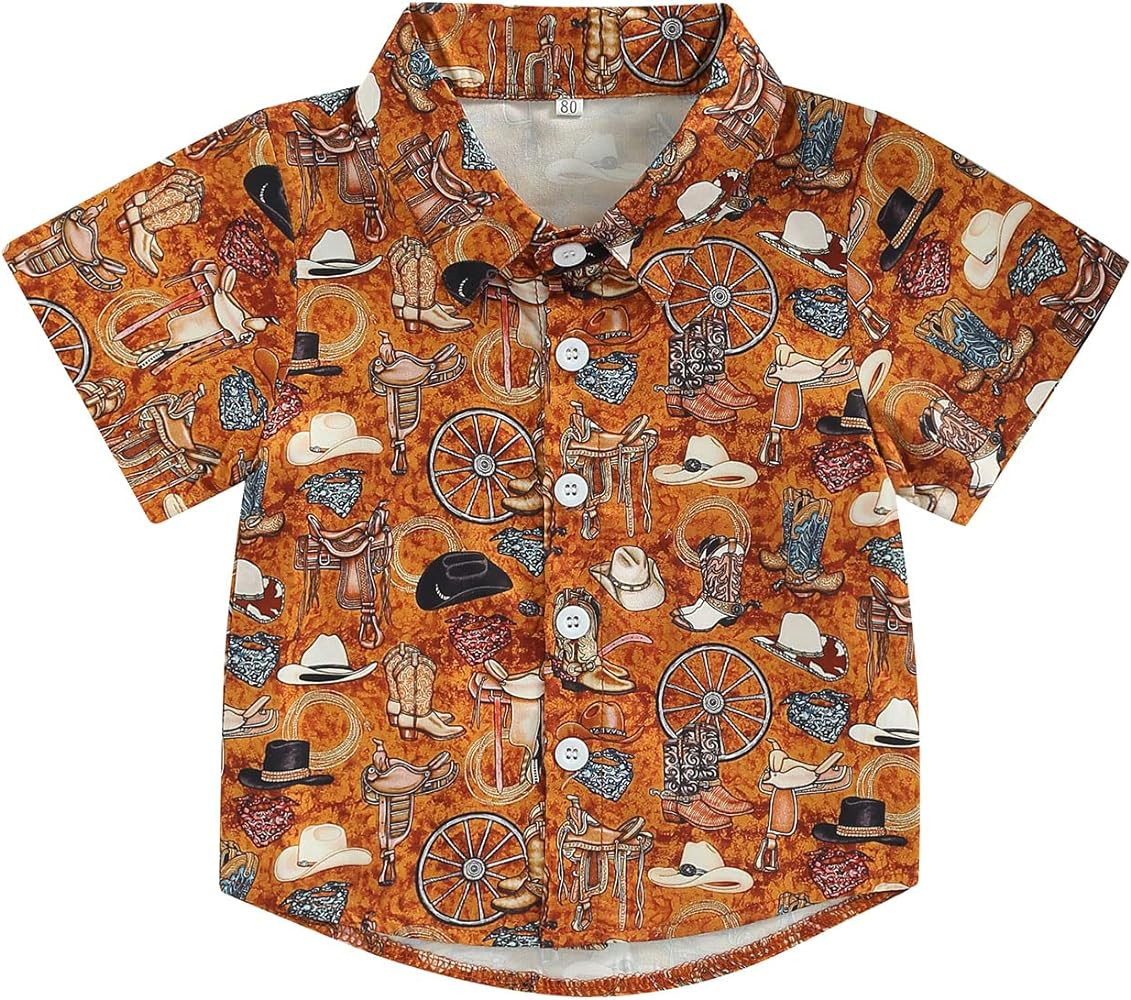 Toddler Baby Boy Button Down Shirt Short Sleeve T-Shirt Tops Western Cowboy Casual Tee Summer Clo... | Amazon (US)