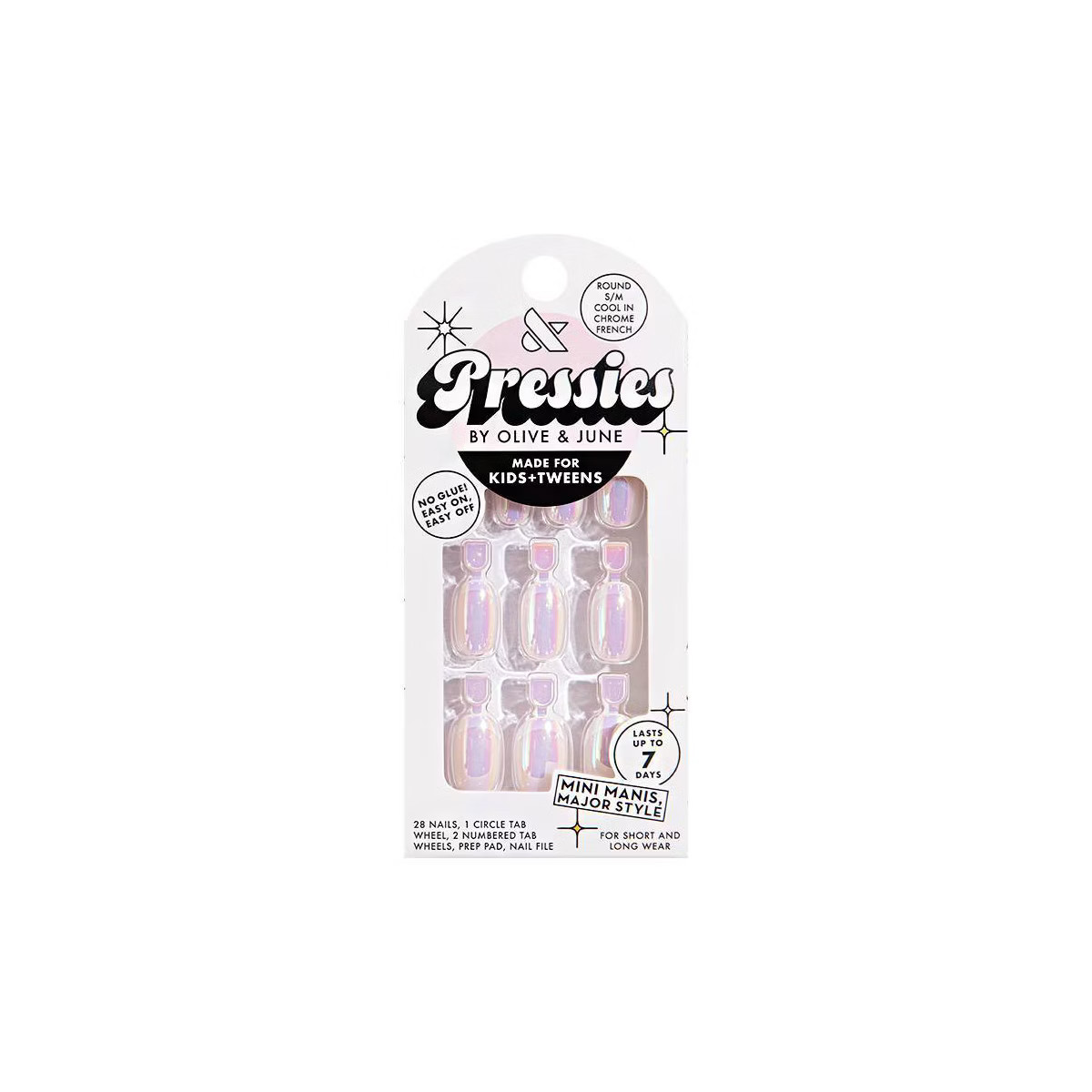 Olive & June Pressies Fake Nails - S Round - Cool in Chrome French - 28ct | Target