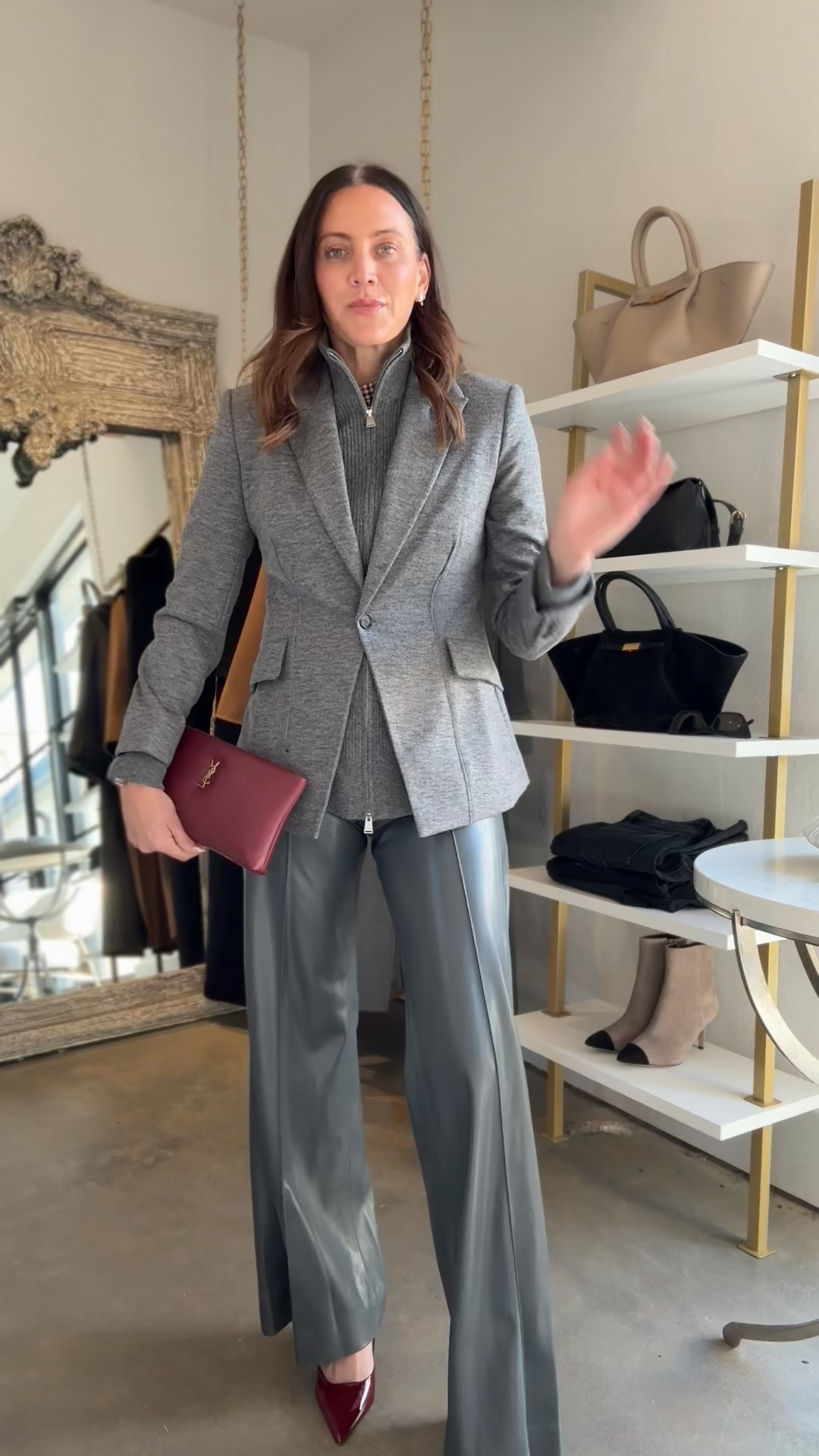 This grey blazer and leather pant is so good for winter workwear. Up to $500 gift card event going on! @saks #saks #sakspartner

#LTKWorkwear #LTKSaleAlert #LTKHoliday