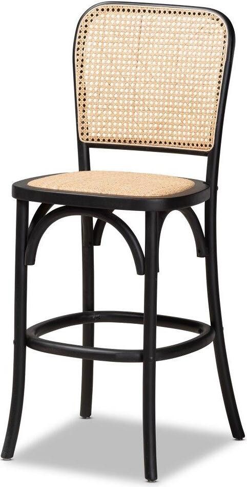 Baxton Studio Vance Mid-Century Modern Brown Woven Rattan And Black Wood Cane Counter Stool | 1stopbedrooms