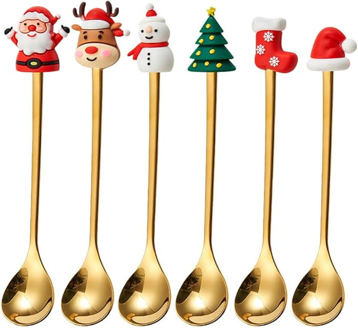 Christmas Spoons for Coffee Tea, 6 PCSHot Chocolate Stirring Dessert Spoons for Dessert Drinks Es... | Amazon (US)