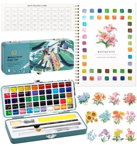 Watercolor Workbook, Water Coloring Book, 12 Different Patterns of Original DIY Designs, 50 Colors Watercolor Paint Set with Palette and Brush, Beginner-Friendly Watercolor Workbooks (Bouquets) | Amazon (US)