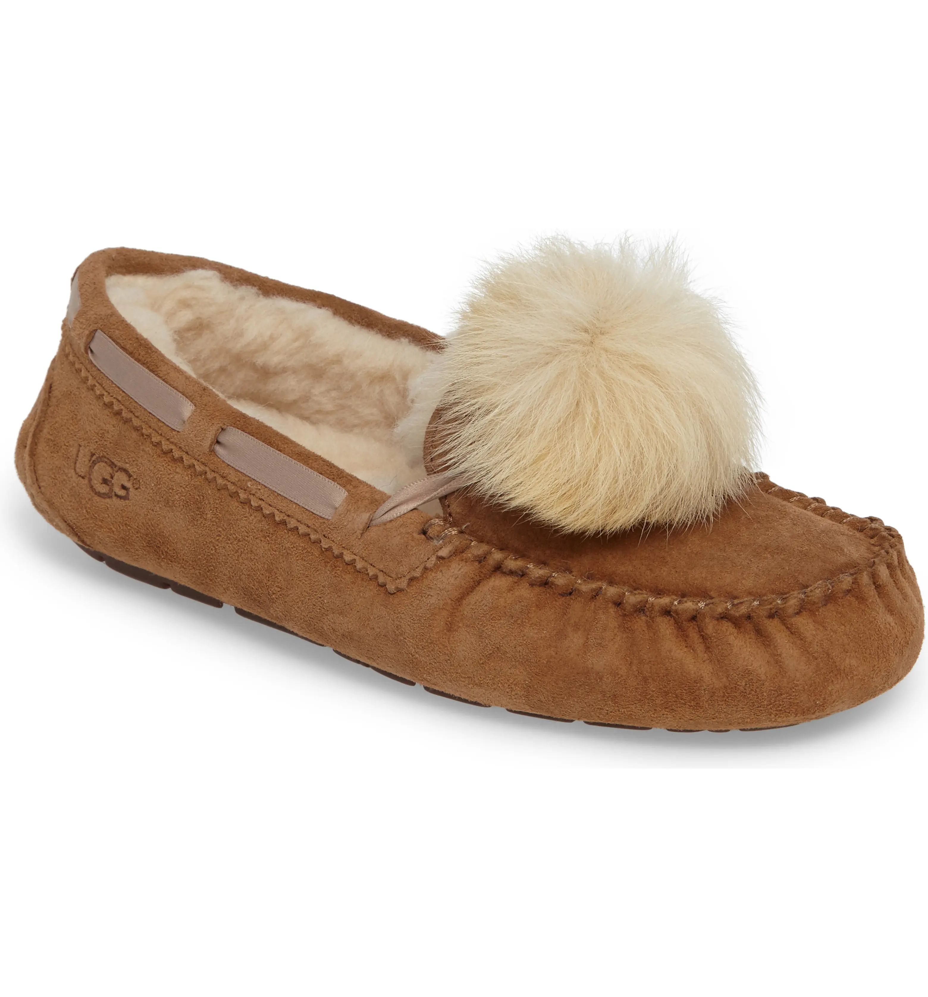 Dakota Water Resistant Genuine Shearling Pompom Slipper | Nordstrom