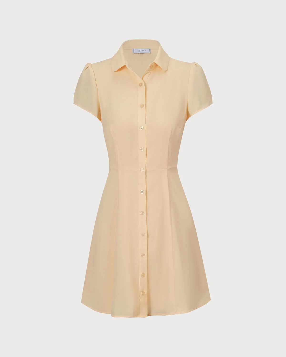 The Yellow Button Down Shirt Mini Dress | rihoas.com