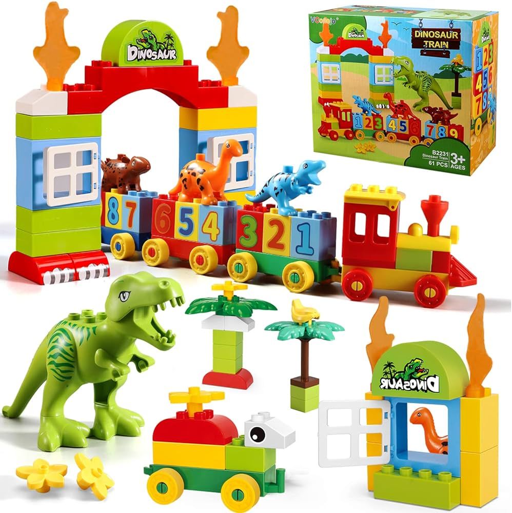 Dinosaur Building Blocks Toys,Jurassic Theme Building Blocks,with A Counting Train,A Big T-rex,an... | Amazon (US)
