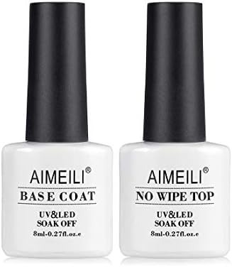 AIMEILI Soak Off UV Gel Polish Base Coat and No Wipe Top Coat Set (2x8ml), Upgraded Formula Long ... | Amazon (US)
