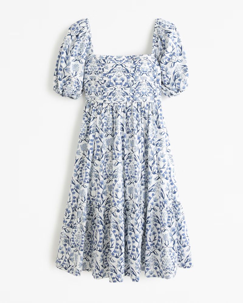 Women's Emerson Poplin Puff Sleeve Midi Dress | Women's New Arrivals | Abercrombie.com | Abercrombie & Fitch (US)