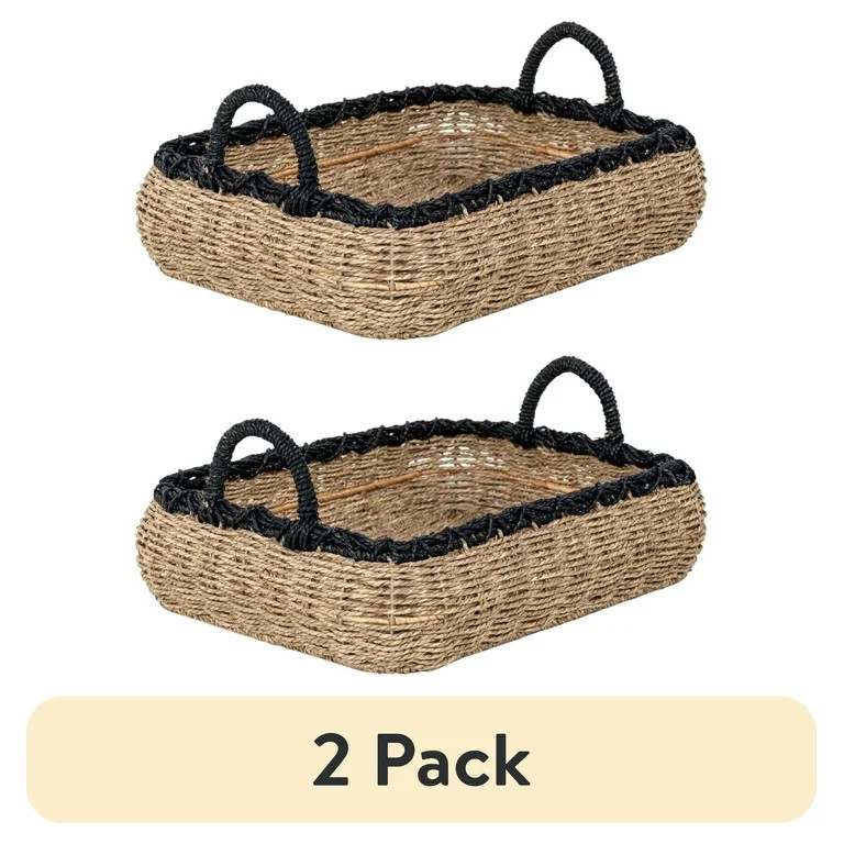 (2 pack) Better Homes & Gardens Seagrass Tray Storage Basket with Handles | Walmart (US)