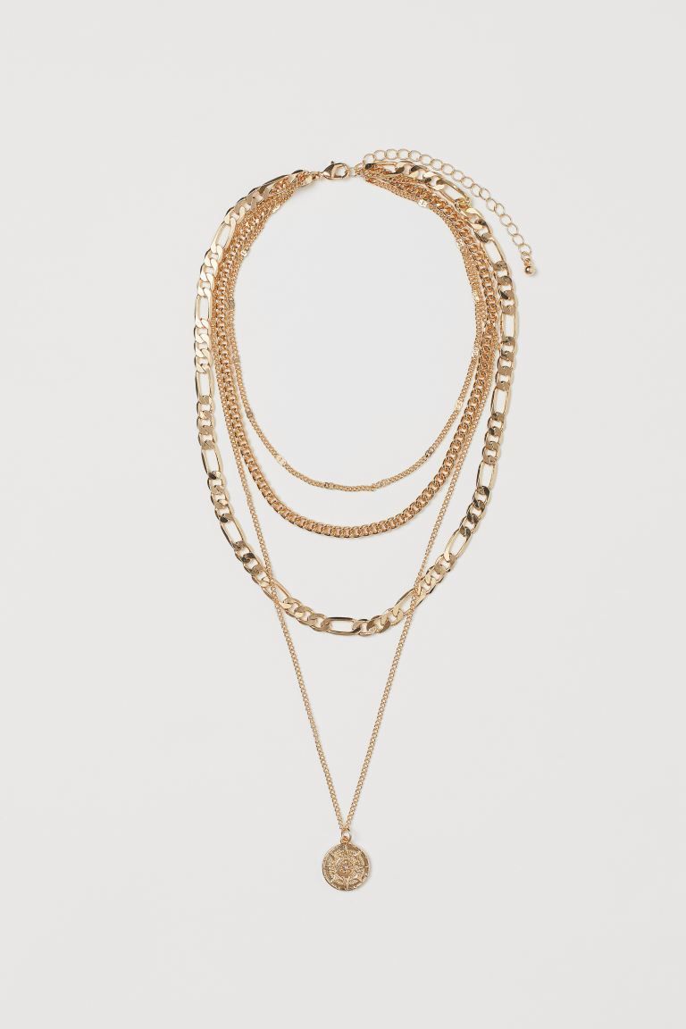 Necklace with four metal chains in different designs, one with a round pendant. Adjustable length... | H&M (US)