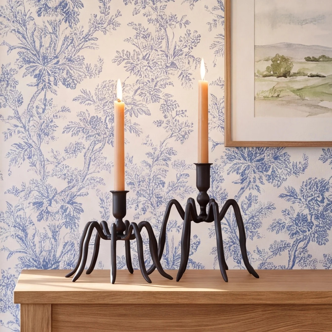 Set of 2 Spider Taper Candle Holders Black Iron 8.5" H | Birch Lane