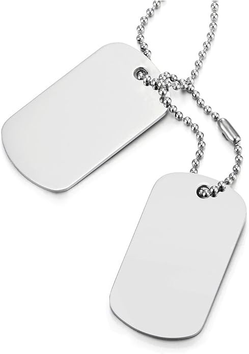 COOLSTEELANDBEYOND Classic Two-Pieces Mens Military Army Dog Tag Pendant Necklace with Ball Chain | Amazon (US)