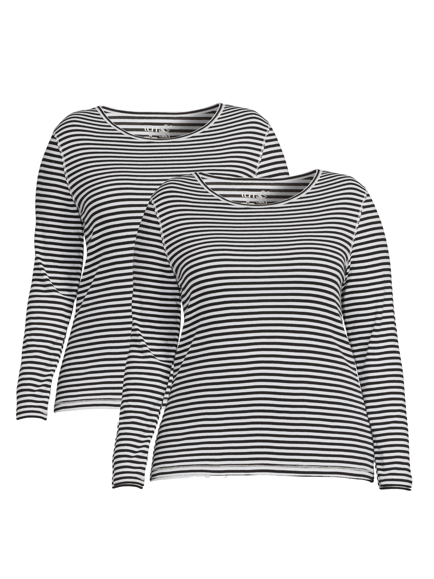 Terra & Sky Women's Plus Size Long Sleeve Crewneck Tee, 2-Pack | Walmart (US)