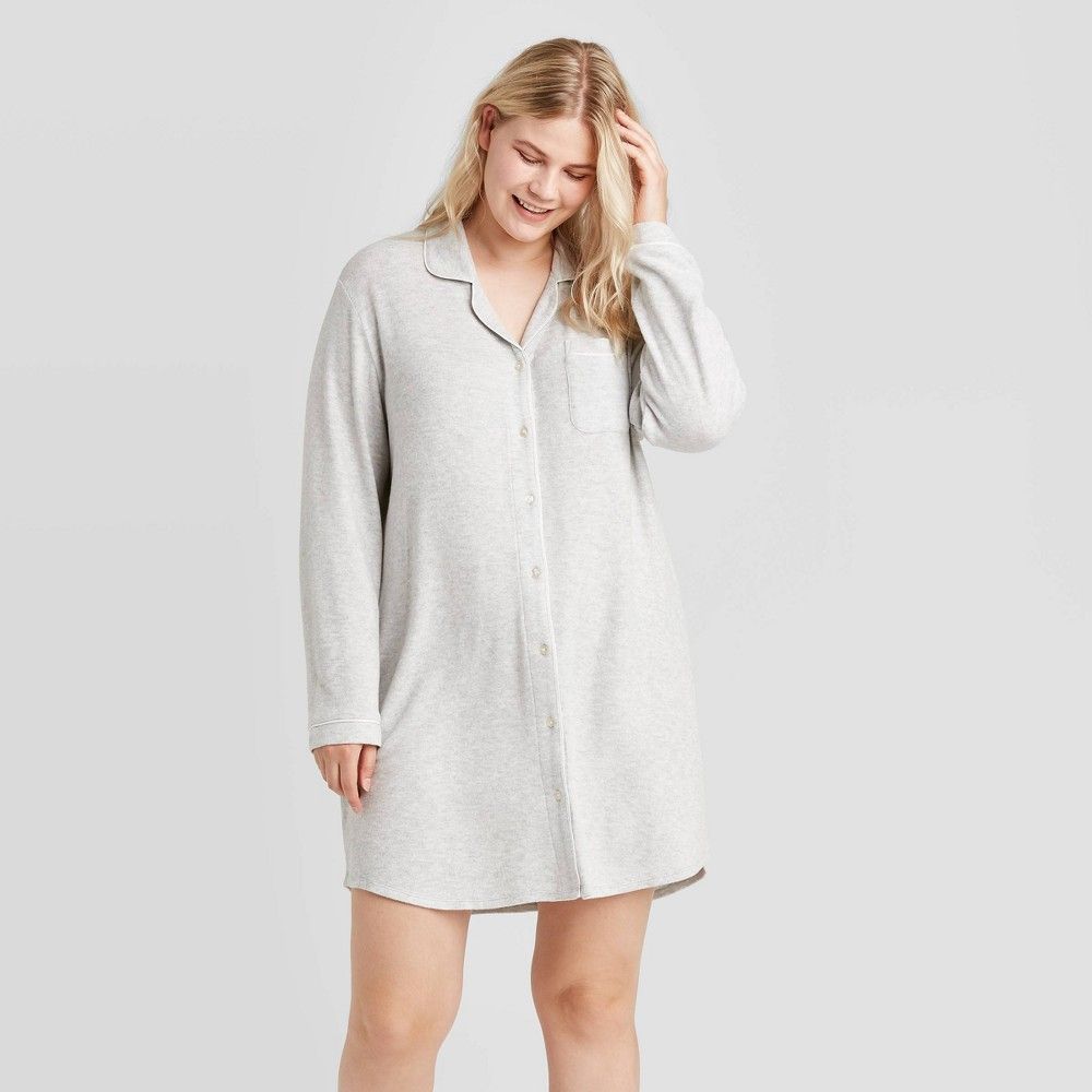 Women's Plus Size Perfectly Cozy Long Sleeve Notch Collar Nightgown - Stars Above™ | Target