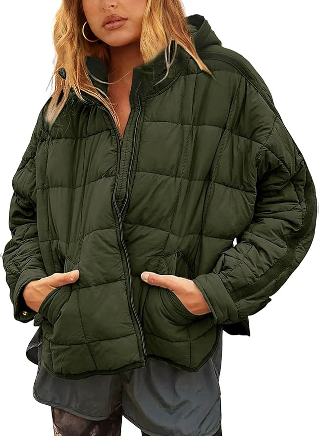 Bianstore Womens Oversized Splice Quilted Lightweight Hooded Puffer Jacket Casual Padded Coat | Amazon (US)